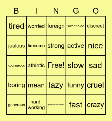 3B Vocabulaire en anglais Bingo Card