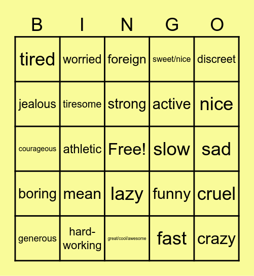 3B Vocabulaire en anglais Bingo Card