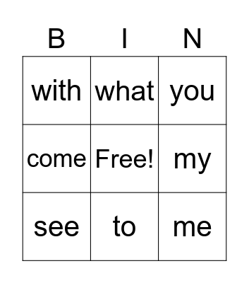 sight words Bingo Card