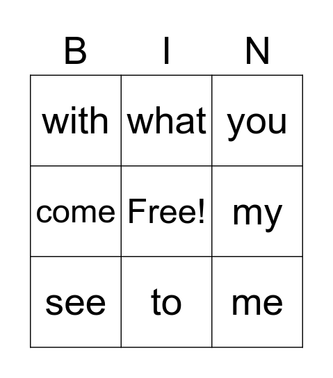 sight words Bingo Card