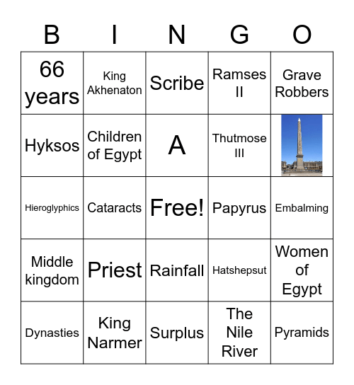 Egypt Bingo Card