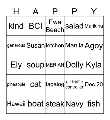 HAPPY BIRTHDAY MERIAN Bingo Card