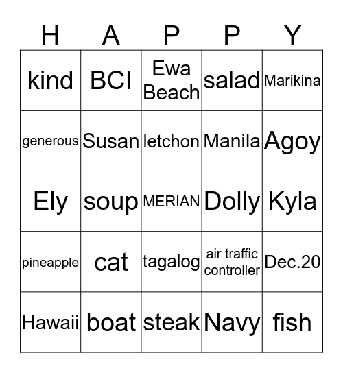 HAPPY BIRTHDAY MERIAN Bingo Card