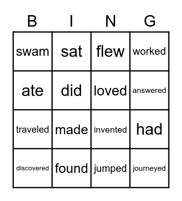 Past Tense Verbs Bingo Card
