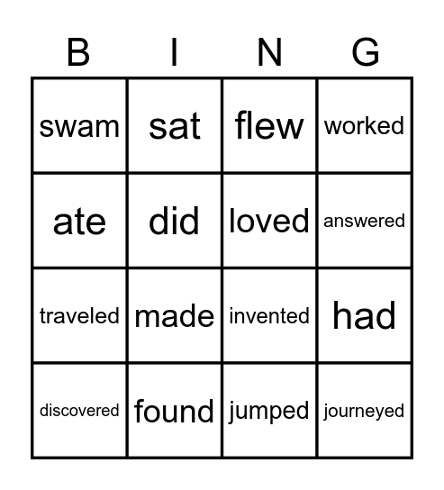 Past Tense Verbs Bingo Card