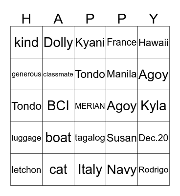 HAPPY BIRTHDAY MERIAN Bingo Card