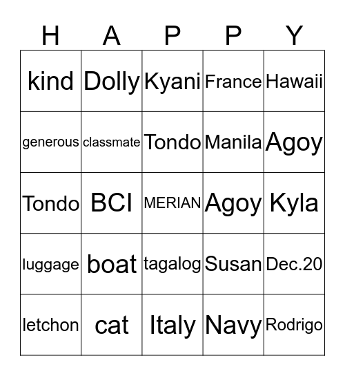 HAPPY BIRTHDAY MERIAN Bingo Card