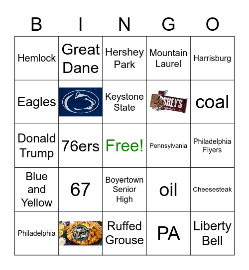 Pennsylvania Bingo Card