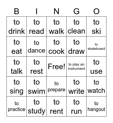 spanish verbs Bingo Card