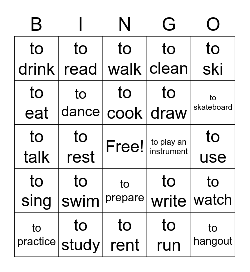 spanish verbs Bingo Card