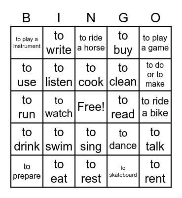 spanish verbs Bingo Card