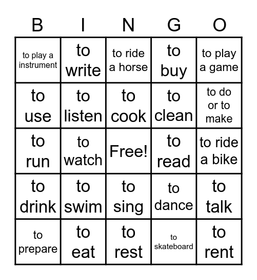 spanish verbs Bingo Card