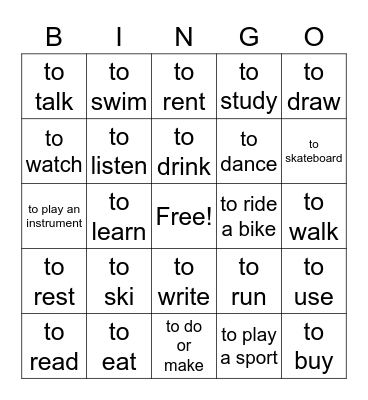 Bingo Board [verbs] Bingo Card