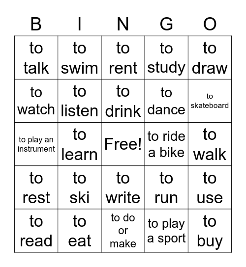 Bingo Board [verbs] Bingo Card