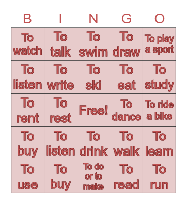 SPANISH VERBS BINGO BOARD Bingo Card