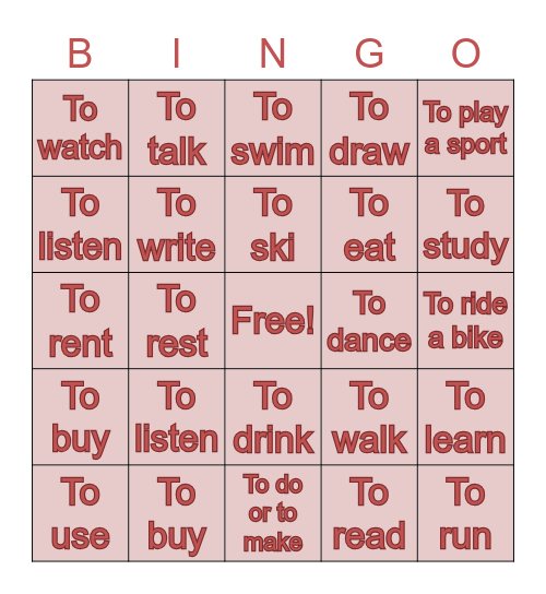 SPANISH VERBS BINGO BOARD Bingo Card
