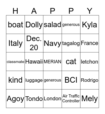 HAPPY BIRTHDAY MERIAN Bingo Card