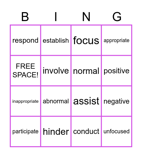 Academic Vocabulary - Unit 2 Bingo Card