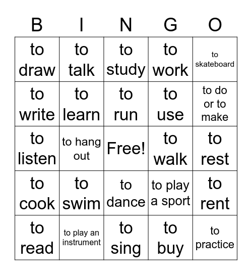 Spanish verbs bingo Card