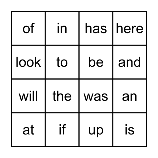 Sight Word BINGO! Bingo Card