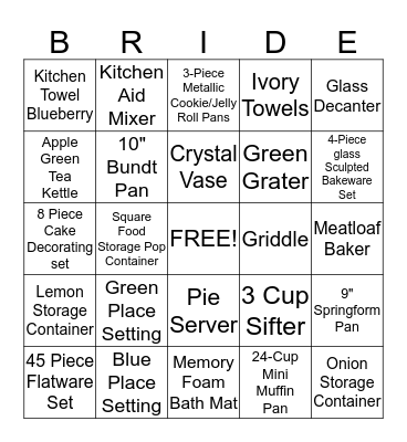 Bridal Shower Bingo Card