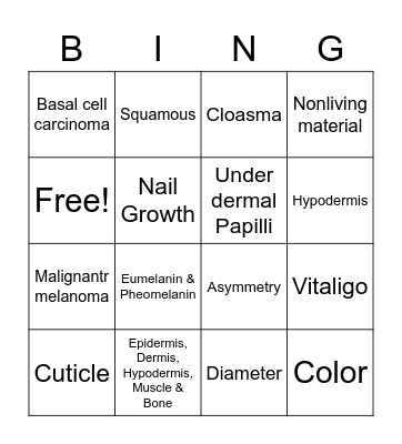Skin Bingo 2 Bingo Card