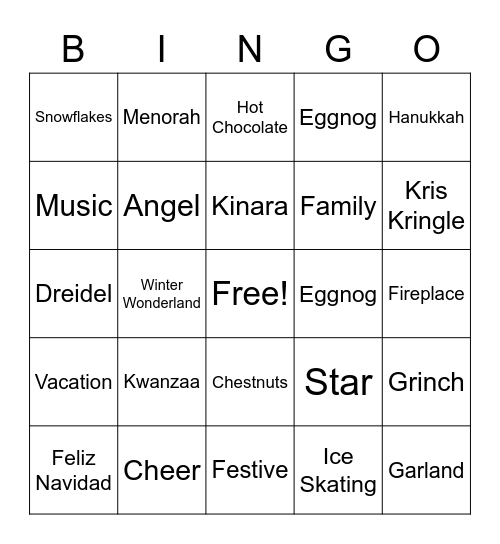 Holiday Bingo Card
