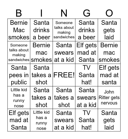 BAD SANTA BINGO Card