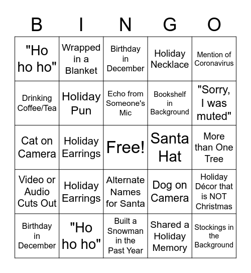 Classics Holiday Party Bingo Card