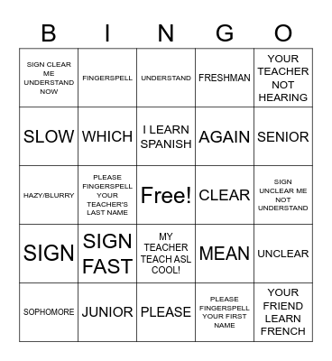 practice Bingo Card