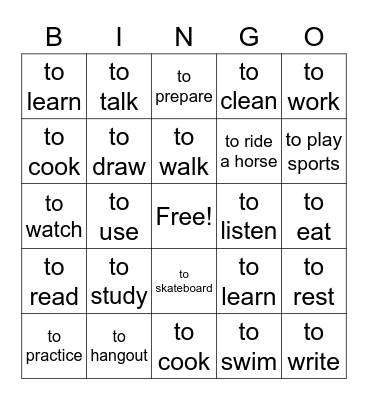 Loteria verbs Bingo Card