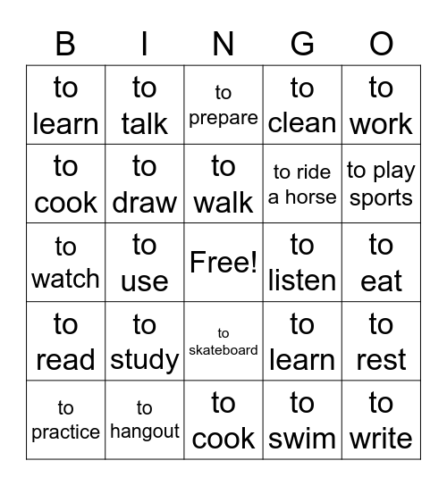 Loteria verbs Bingo Card