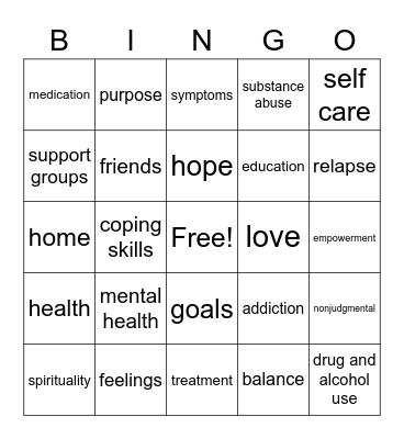 Recovery Bingo Card