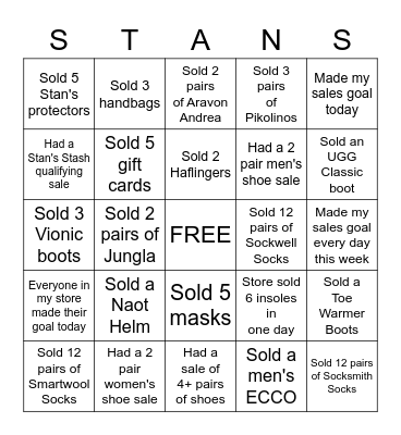 Stan's December Bingo Card