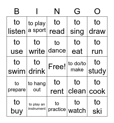 verb bingo Card