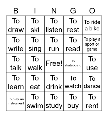 Spanish Verbs Bingo Card