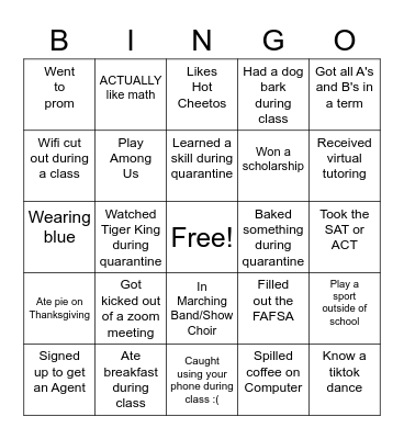 SSA bingo Card