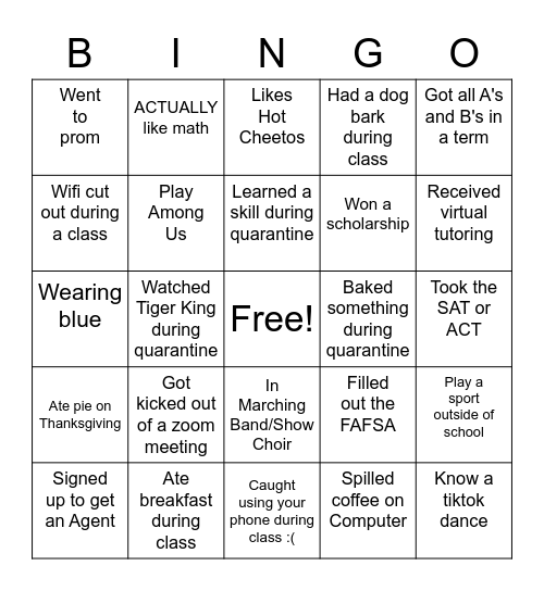 SSA bingo Card