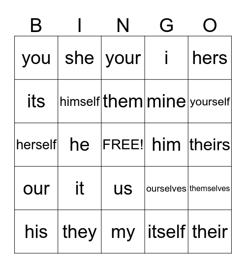 Pronouns Bingo Card