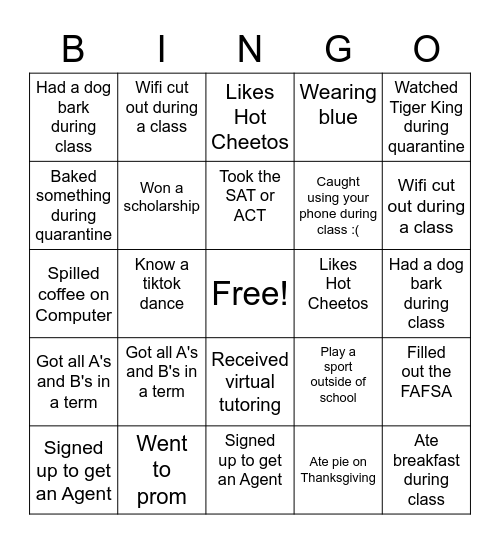 SSA bingo Card