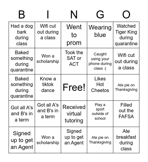 SSA bingo Card