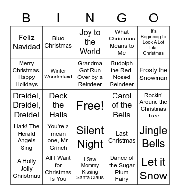 Holiday Song Bingo Card