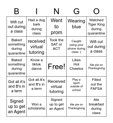 SSA bingo Card