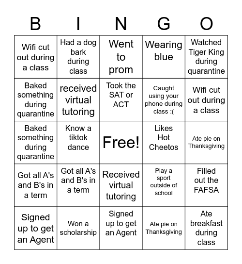 SSA bingo Card