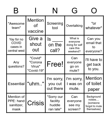 Phone Conference Bingo Card