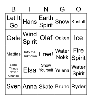 Frozen Bingo Card