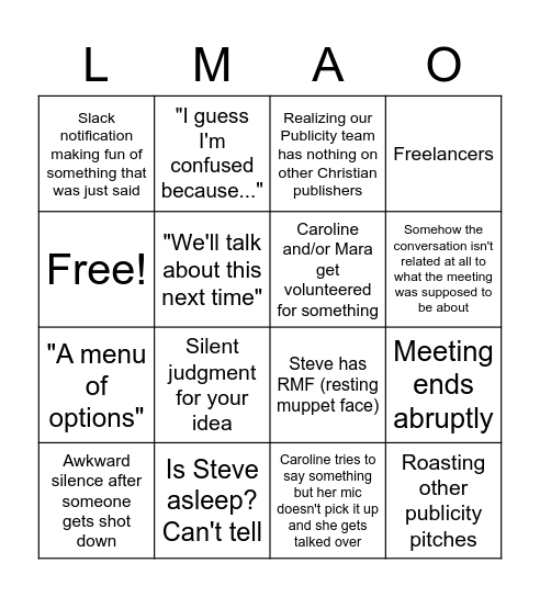 content marketing team meeting Bingo Card