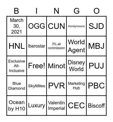 Delta Vacations BINGO Card