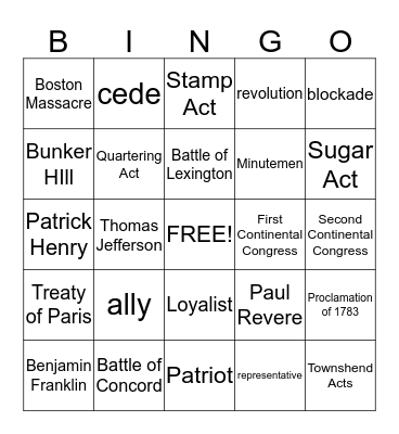 Struggle for Freedom Bingo Card