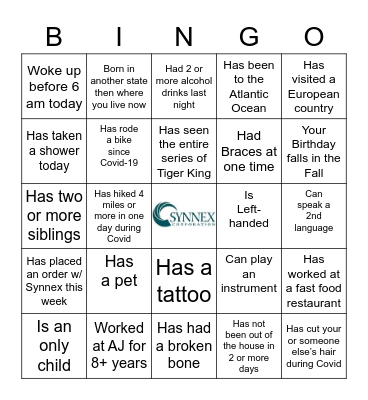 SYNNEX/Arey Jones Bingo Lunch Bingo Card